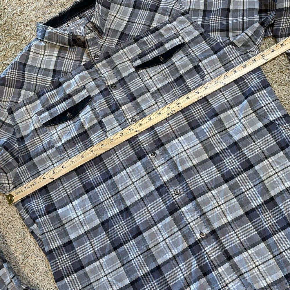 MO7 Most Official‎ Seven Button Up Shirt Mens 3XL  Gray Black Plaid Long Sleeved - Picture 9 of 13